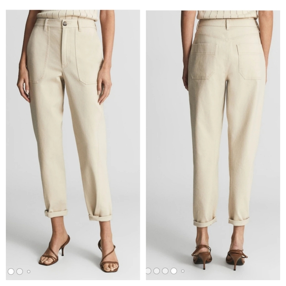 Reiss Pants - Reiss Cream High-Waist Tapered Pants